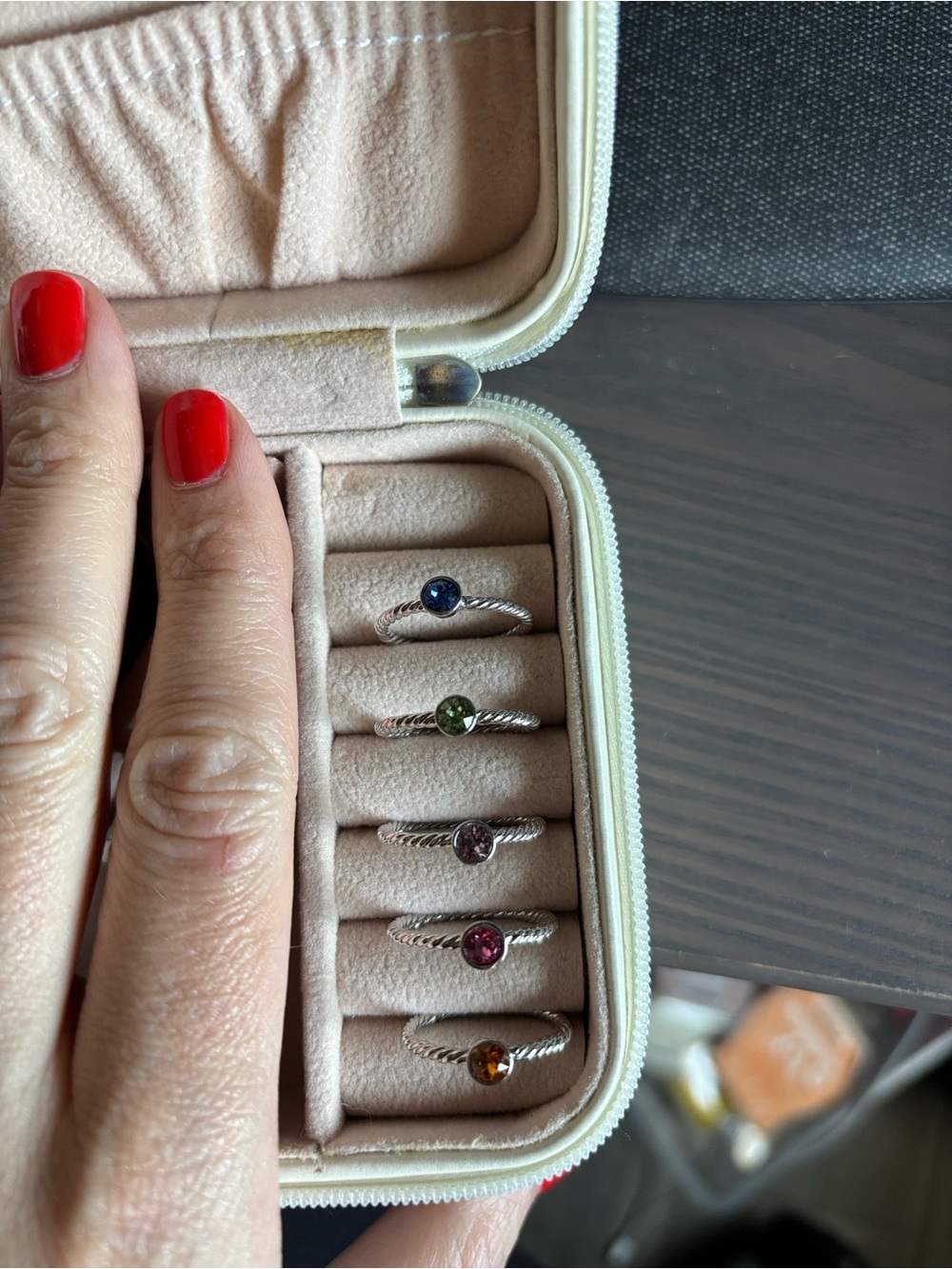 Sterling Silver Twisted Band Birthstone Ring - touchstone crystal. Size 7